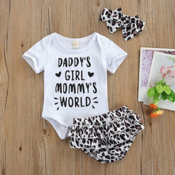 Newborn Infant Baby Girl Clothes Romper Shorts Set Summer Short Sleeve and Bloomers Shorts Headband Infant Outfit Set - Image 2