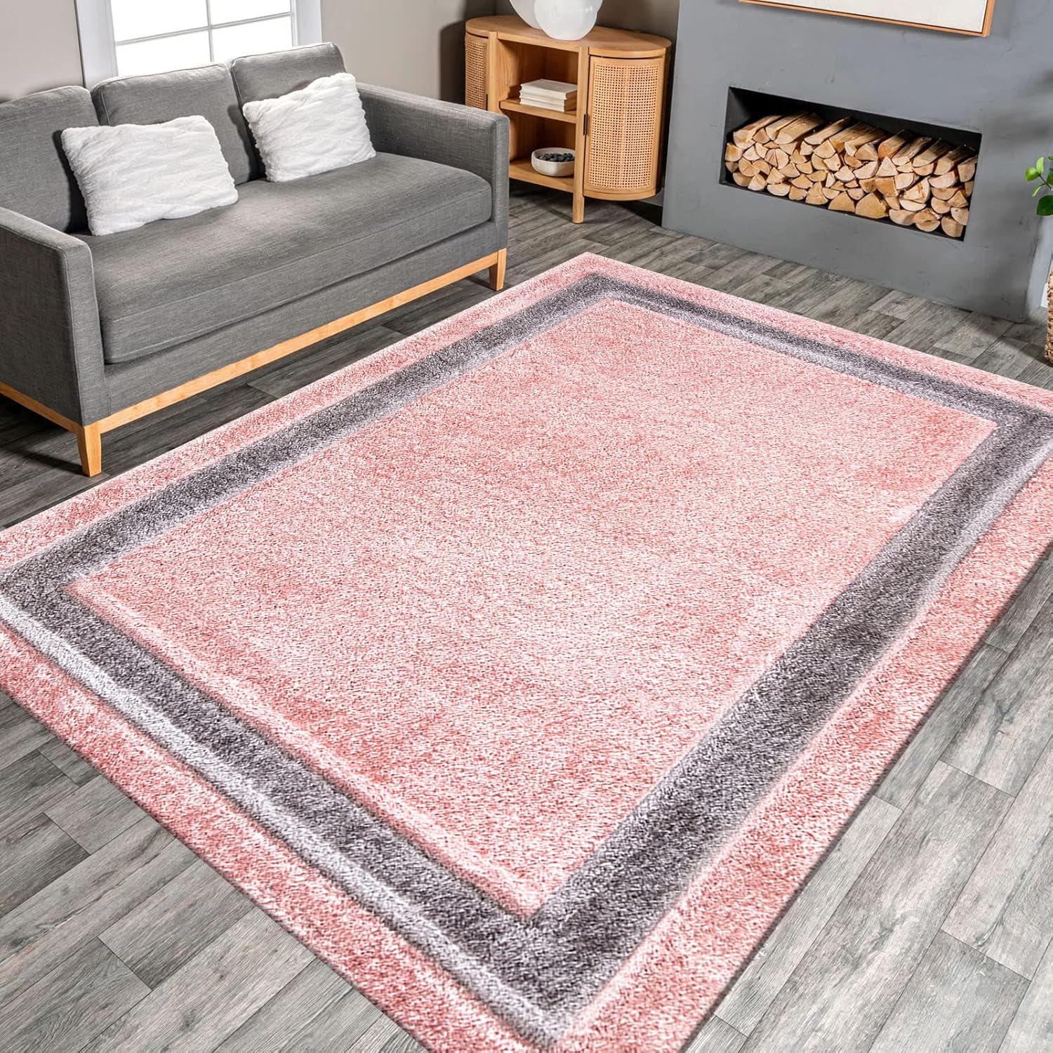91rfiYruu0L._AC_SL1500_.jpg renoazul® Shaggy Washable High Pile Bordered Rug, 160 x 230 cm, Trani Pink, Shaggy Area Rug for Baby Room, Nursery or Kids Room - Image 1