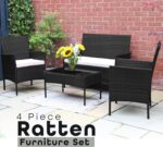 DIVCHI Garden Furniture Set Rattan Patio Conservatory Balcony Indoor Outdoor 4 Seater Piece Glass Top Coffee Table Sofa Loveseat with Cushions (Black) - Image 3
