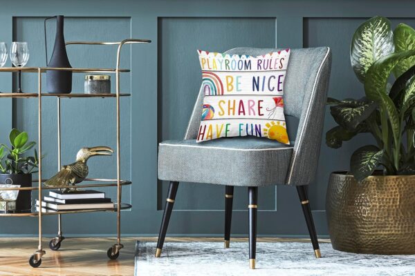 ZNGFON Playroom Signs - Kids Pillow Covers Decor with Rules Quotes - 'Be Nice', 'Share', 'Have Fun' - Colorful Nursery Boys Girls Bedroom 18x18 inch - Image 2