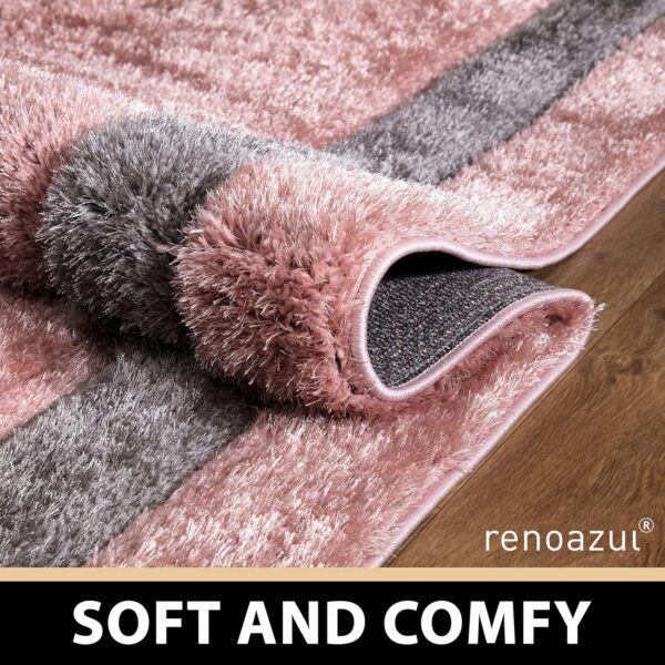 renoazul® Shaggy Washable High Pile Bordered Rug, 160 x 230 cm, Trani Pink, Shaggy Area Rug for Baby Room, Nursery or Kids Room - Image 3
