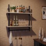 Bestier Floating Shelves Kitchen Shelves Wall Mounted 24" Wood Floating Shelf Bathroom 2 Tier Ladder Shelves with Tower Bar, Wall Decor for Bedroom, Living Room, Wine bar & Dorm,Grey Oak - Image 7