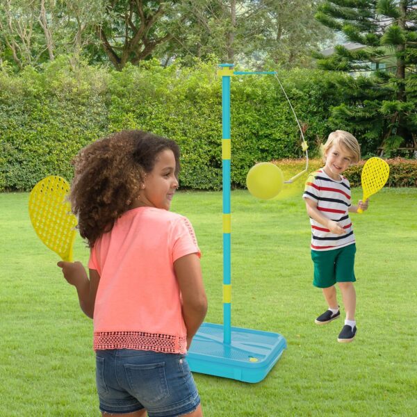 Early Fun All Surface Junior Swingball Set, For ages 3+, Introduction to Swingball, Foam Ball and little hands bats, Tangle Free Top Spinner, All Surface Base, Blue and Yellow, 36 x 46 x 10 cm - Image 2