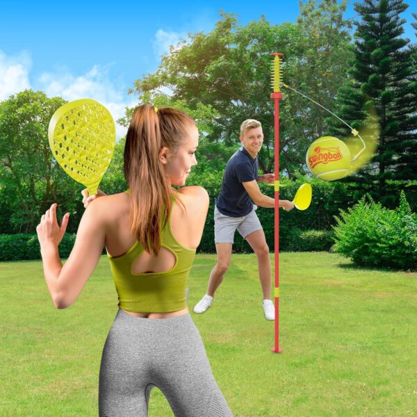 Swingball Classic Original | Red and Yellow | Outdoor Activities | Traditional Pole in the Ground Set | Real Tennis Ball and 2 Championship Bats | Suitable for Everyone 5 years+ - Image 2