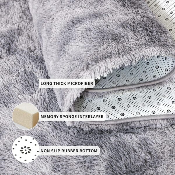 Tepook Fluffy Large Rugs for Living Room, 8x10 Area Rugs for Bedroom, Modern Shag Fuzzy Carpets for Kids Boys Girls, Plush Indoor Nursery Home Decor Rug with Non-Slip Bottom, Tie-dye Light Grey - Image 5
