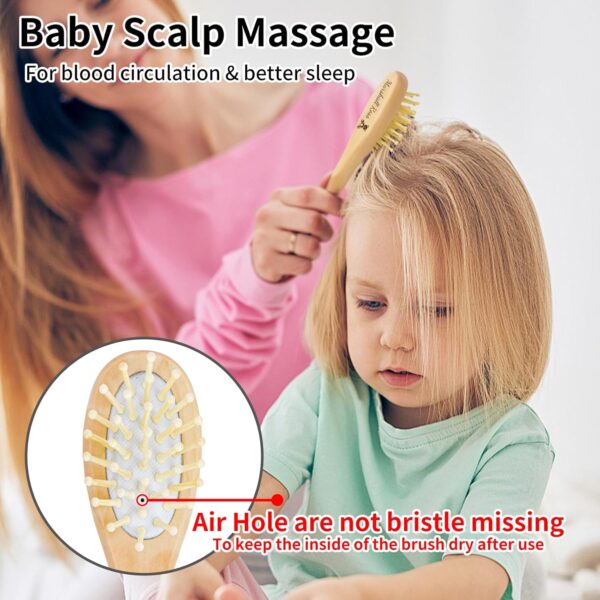 Personalized Baby Hair Brush and Comb Set for Newborn - Custom Wooden Toddler Hair Brush Set with Soft Goat Bristle, Baby Brush Set for Newborn, Toddler Cradle Cap Brush Perfect Baby Registry (A) - Image 4