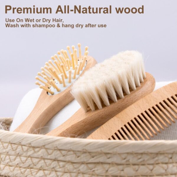 Personalized Baby Hair Brush and Comb Set for Newborn - Custom Wooden Toddler Hair Brush Set with Soft Goat Bristle, Baby Brush Set for Newborn, Toddler Cradle Cap Brush Perfect Baby Registry (A) - Image 6