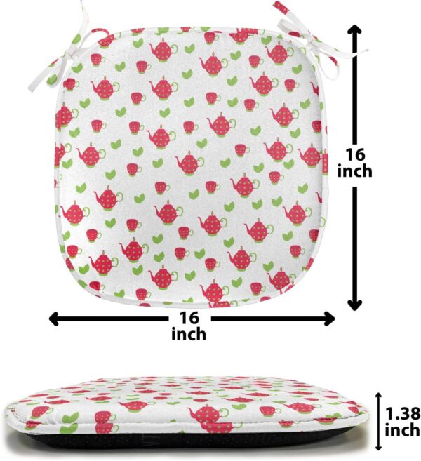 Ambesonne Tea Party Chair Seating Cushion Set of 12, Teapots with Polka Dots and Leaves Tea Time Image Beverage British Design, Anti-Slip Seat Padding for Kitchen & Patio, 16"x16", Dark Coral Green - Image 7