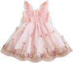 Himllauen Baby Girl Ruffle Sleeveless Dress Toddler Girl 3D Bufferfly Flower Tulle Dress Square Neck Princess Wing Party Dress for Little Girl