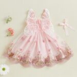 Himllauen Baby Girl Ruffle Sleeveless Dress Toddler Girl 3D Bufferfly Flower Tulle Dress Square Neck Princess Wing Party Dress for Little Girl - Image 3