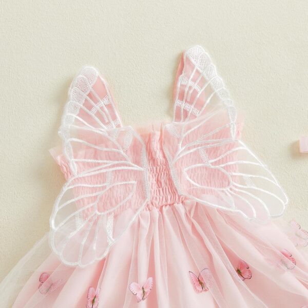 Himllauen Baby Girl Ruffle Sleeveless Dress Toddler Girl 3D Bufferfly Flower Tulle Dress Square Neck Princess Wing Party Dress for Little Girl - Image 5