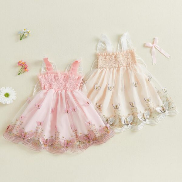 Himllauen Baby Girl Ruffle Sleeveless Dress Toddler Girl 3D Bufferfly Flower Tulle Dress Square Neck Princess Wing Party Dress for Little Girl - Image 7