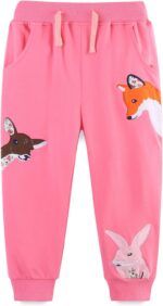 Little Hand Toddler Girls Flower Sweatpant Sports Heart Deer Bunny Trousers Drawstring Casual Pants with Pocket Kids Tracksuit Kids Bottoms Age 2-7 Years