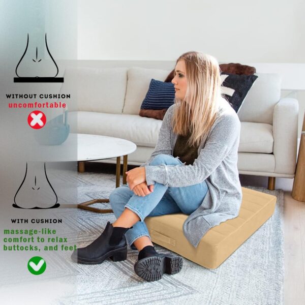 MeMoreCool Square Floor Pillow Seating for Adults Kids, Large Meditation Cushion Floor Pillow with Thick Foam & Soft Tufted Cover, Washable Big Pillow Seat Floor Cushion for Sitting Yoga 22" Khaki - Image 3