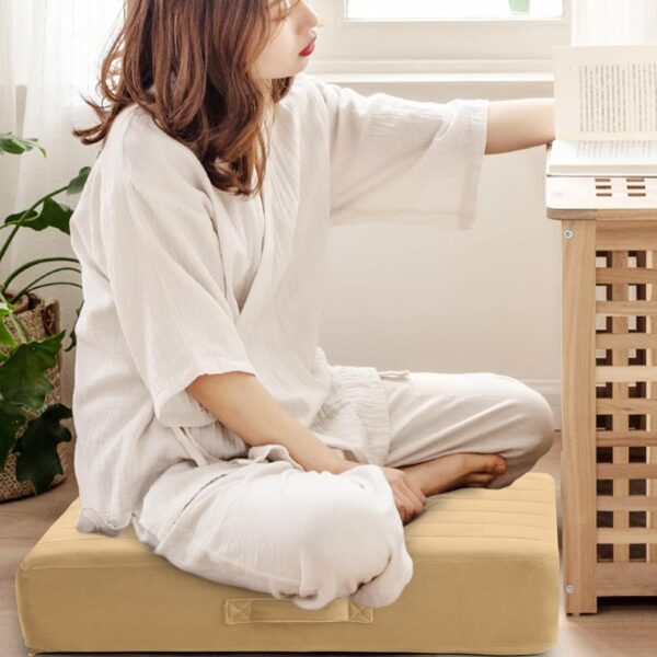 MeMoreCool Square Floor Pillow Seating for Adults Kids, Large Meditation Cushion Floor Pillow with Thick Foam & Soft Tufted Cover, Washable Big Pillow Seat Floor Cushion for Sitting Yoga 22" Khaki - Image 6