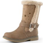 Harvest Land Girls Boots Kids Mid-Calf Boots Zipper School Shoes Big Kid Fashion Winter Boots Zip-up High-Top Flat Boots