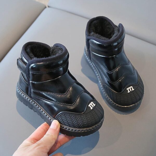 Toddler Boys Girls Snow Boots Baby Boy Fall Warm F𝘂r Lined Boots Winter Wa𝘁erproof Outdoor Ankle Booties Non Slip Shoes for Baby Toddler School Classic 𝗢xford Boots (Black, 9 Toddler) - Image 4