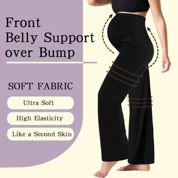 BIOECEUA Women Maternity Flared Leggings Over Bump, High Waisted Soft Stretch Belly Support Pregnancy Trousers with Pockets, Wide Leg Bootcut Yoga Pants for Gym Yoga Workout Casual - Image 2
