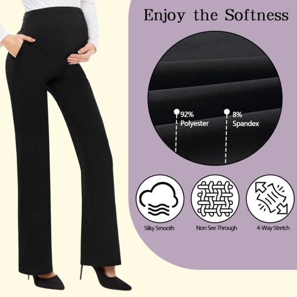 BIOECEUA Women Maternity Flared Leggings Over Bump, High Waisted Soft Stretch Belly Support Pregnancy Trousers with Pockets, Wide Leg Bootcut Yoga Pants for Gym Yoga Workout Casual - Image 5