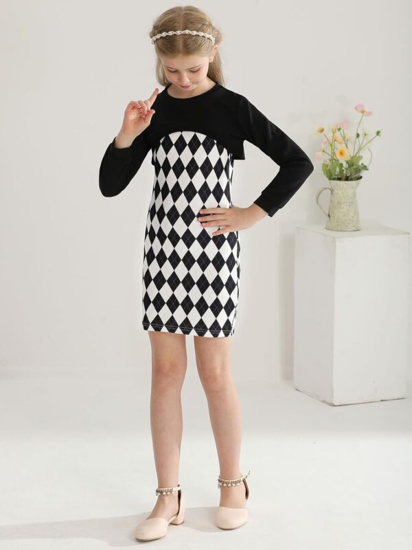 Naiyafly Girl's 2 Piece Outfits Kids Long Sleeve Crop Top and Cami Dress Set Teen Girls Pullover Sweatshirt + Butterfly/Plaid Print Bodycon Dress Clothes Christmas Party Casual Costumes - Image 6