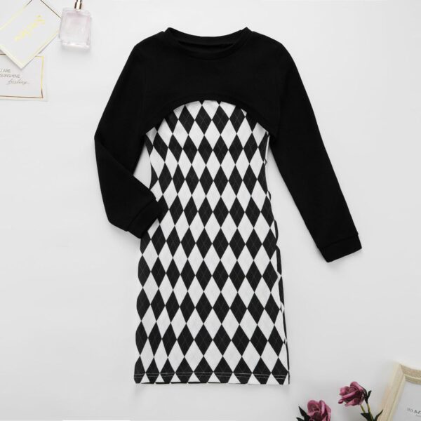 Naiyafly Girl's 2 Piece Outfits Kids Long Sleeve Crop Top and Cami Dress Set Teen Girls Pullover Sweatshirt + Butterfly/Plaid Print Bodycon Dress Clothes Christmas Party Casual Costumes - Image 8