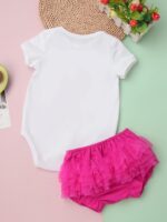 Aiihoo 2Pcs Baby Girl Outfits My 1st Birthday Print Short Sleeve Bodysuit with Ruffled Bloomer Shorts - Image 3