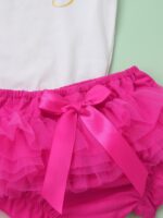 Aiihoo 2Pcs Baby Girl Outfits My 1st Birthday Print Short Sleeve Bodysuit with Ruffled Bloomer Shorts - Image 6