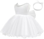 LZH Baby Girls Ruffle Lace Backless with Headwear,Bowknot Flower Dresses Pageant Party Wedding - Image 4