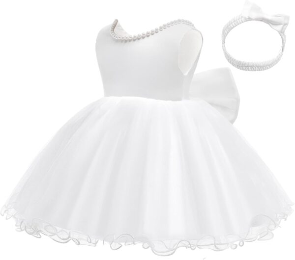 LZH Baby Girls Ruffle Lace Backless with Headwear,Bowknot Flower Dresses Pageant Party Wedding - Image 4