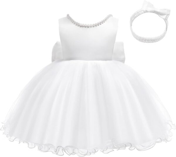 LZH Baby Girls Ruffle Lace Backless with Headwear,Bowknot Flower Dresses Pageant Party Wedding - Image 5