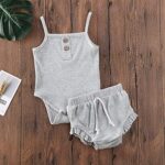 Oyolan Baby Toddler Girls Summer Short Outfits Spaghetti Straps Solid T-Shirt Romper Top + Bloomers Shorts Clothes Set - Image 2