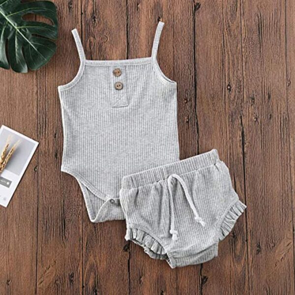 Oyolan Baby Toddler Girls Summer Short Outfits Spaghetti Straps Solid T-Shirt Romper Top + Bloomers Shorts Clothes Set - Image 2