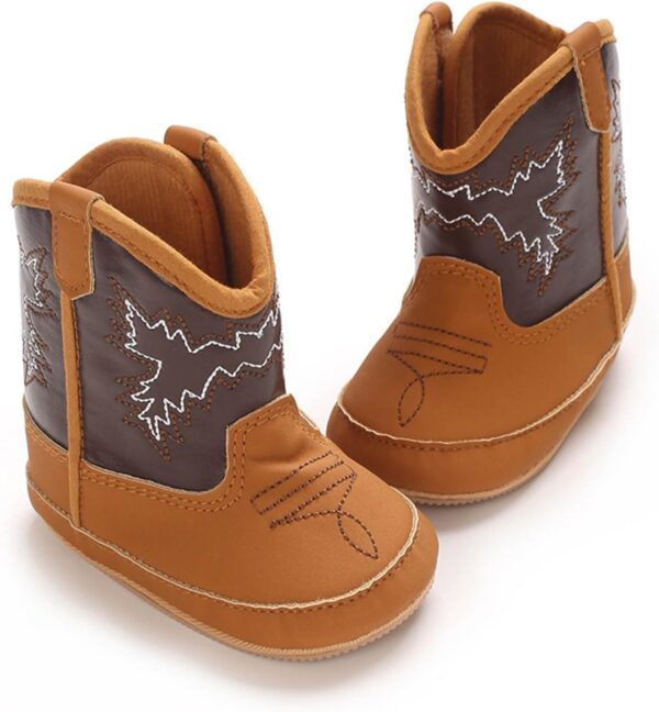 Baby Booties Western Baby Cowboy Boots Leather Western Boots Cowboy Bootie Soft Sole Non-Slip Crib Shoes for Infant Toddler Girls Boys Newborn - Image 3