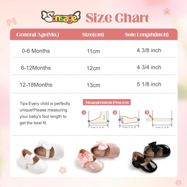 Sonsage Infant Baby Girls Bowknot Mary Jane Toddler PU Leather Soft Sole Princess Wedding Dress First Walking Flats Prewalker Newborn Ballet Shoes - Image 6
