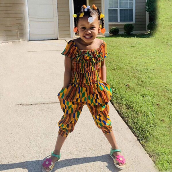 Bohemian Style Kids Trousers African Dashiki Baby Tops Toddler Girls T-Piece + Bloomers Girls Outfits & Set Turtleneck Jumper Baby - Image 6