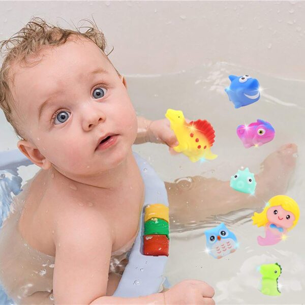 yoliyogo Animal Toy Bath Floating Toy with Auto Flashing Early Learning Toy Package with 8 Pcs Dinosaur Shark Flamingo Mermaid Bathtub Shower Toy Gift for Kids and Pets - Image 2