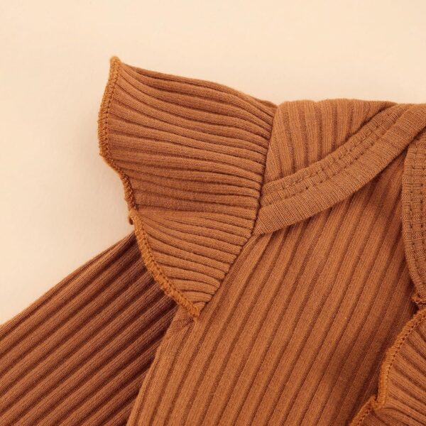 ESHOO Baby Girl Clothes Newborn Dress Set Long Sleeve Ruffle Romper Plaid Suspender Skirt Overall Dress Bow Headband Infant Outfits for 0-24M - Image 4