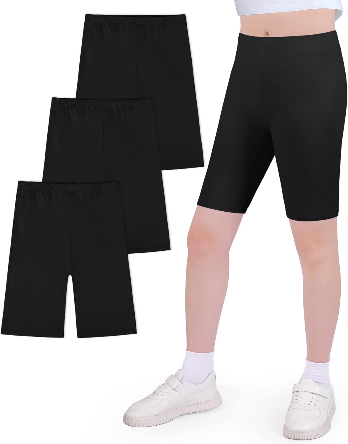 1744228285_61kJKoYO83L._AC_SL1500_.jpg JOCMIC Girls Cycling Cotton Breathable and Safety Shorts for Summer Sports Gym Dance 3 Pack 5-12 Years - Image 1