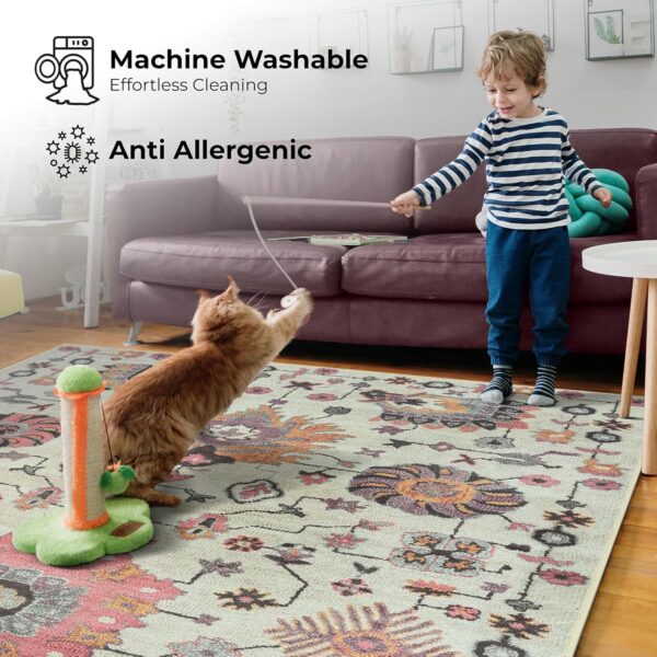 Arty Rugs Machine Washable Rug, 240x330cm, 75% Recycled Cotton, Short Pile, Non-Slip Backing, Non-Shedding, Area Rugs for Living Room, Bedroom, Kitchen, Hallway, Office, Ivory & Pink - Image 2