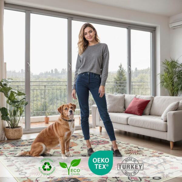 Arty Rugs Machine Washable Rug, 240x330cm, 75% Recycled Cotton, Short Pile, Non-Slip Backing, Non-Shedding, Area Rugs for Living Room, Bedroom, Kitchen, Hallway, Office, Ivory & Pink - Image 6