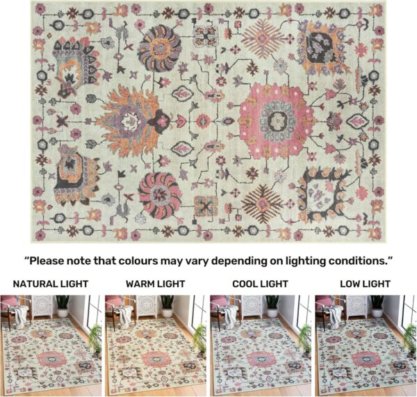 Arty Rugs Machine Washable Rug, 240x330cm, 75% Recycled Cotton, Short Pile, Non-Slip Backing, Non-Shedding, Area Rugs for Living Room, Bedroom, Kitchen, Hallway, Office, Ivory & Pink - Image 7