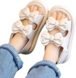 Baby Infant 𝗣ink Bow Pearl Foam Sandals With Strap Summer Casual Toddler Girls Flat Wide Shoes Slip On Shower Loafers Anime Shoes For Girls 10-12 Barefoot Toddler Shoes(White, 12.5 Little Child) - Image 4