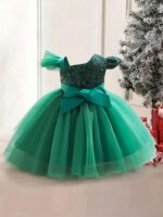 miço kids Baby Girls Sequin One-Shoulder Princess Dress | Burgundy Tulle Party Gown | Flower Girl, Birthday, Wedding & Dress - Image 2