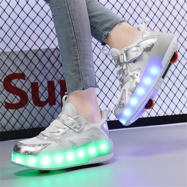 LED Light-Up Roller Skate Shoes with Retractable Wheels-Stylish Trainers for Boy, Girl, Kids, USB Rechargeable, Shiny Luminous Sneakers - Perfect for Party, Birthday, Christmas, Enhanced Safety - Image 4