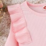 HPSOM Baby Kids Girl Clothes Set Ruffle Ribbed Long Sleeve Top Bow Tie Plaid Skirt 2PCS Spring Fall Toddler Outfits Set 2-7Y - Image 5