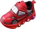Light Up Toddler Boys Shoes Car Pattern LED Luminous Sport Sneaker Little Fashion Cute Soft Sole Toddler Athletic Shoes Non Slip Walking Shoes Low Top Casual Sneaker