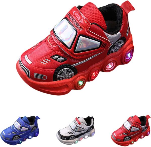 Light Up Toddler Boys Shoes Car Pattern LED Luminous Sport Sneaker Little Fashion Cute Soft Sole Toddler Athletic Shoes Non Slip Walking Shoes Low Top Casual Sneaker - Image 2