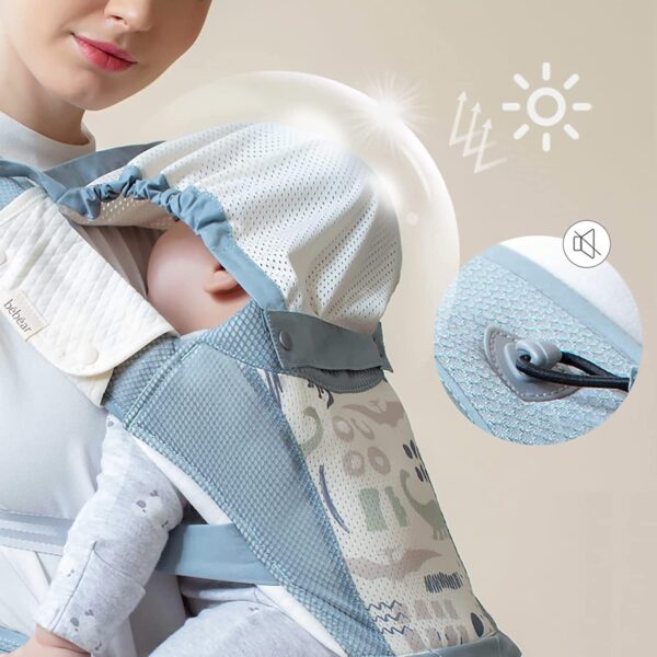 Bebamour Baby Carrier Newborn to Toddler Baby Carrier Hipseat 0-36Months with Head Hood, 3 PCS Teething Pads, Waist Extender, Light Grey - Image 2