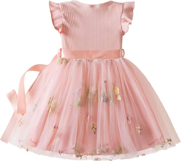 JiAmy Girls' Dresses Ribbed Knit Tulle Dresses Sequin Spring Flying Sleeves Rainbow Kids Dress for 1-6 Years Old - Image 2