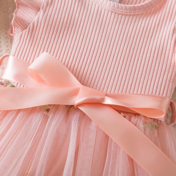 JiAmy Girls' Dresses Ribbed Knit Tulle Dresses Sequin Spring Flying Sleeves Rainbow Kids Dress for 1-6 Years Old - Image 4